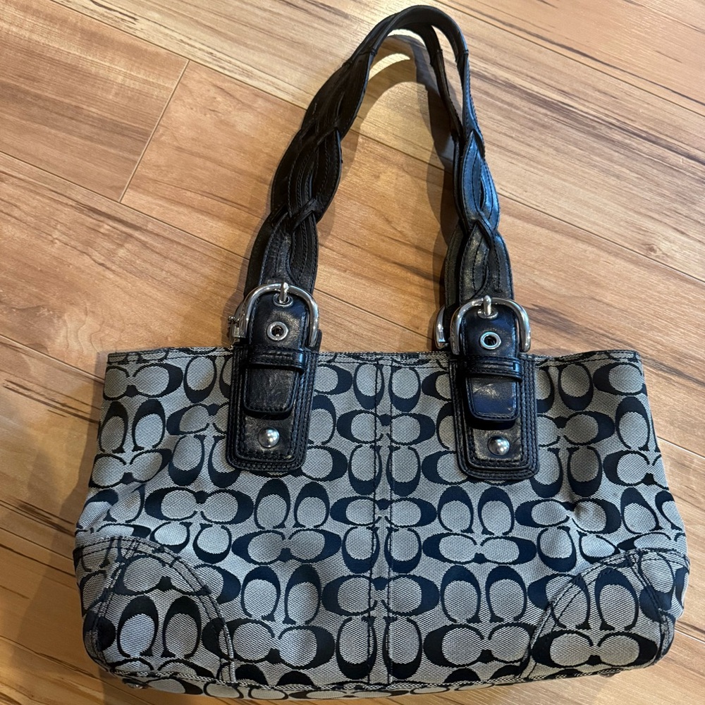 Coach Black and Gray Signature Shoulder Bag